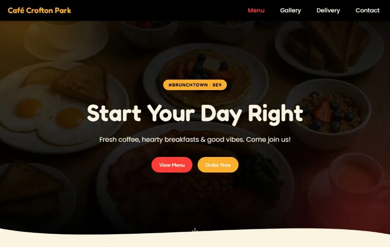 Café Crofton Park public website homepage.