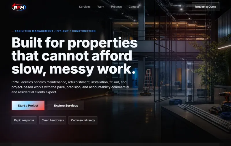 RPM Facilities public website homepage.